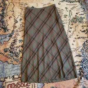 Vintage Academia green, white, black, and red plaid midi mod pinup retro skirt